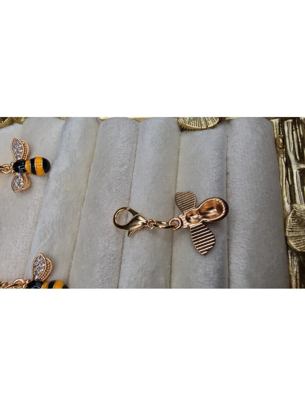 Three Gold Tone Bee Charms with Rhinestone Wings